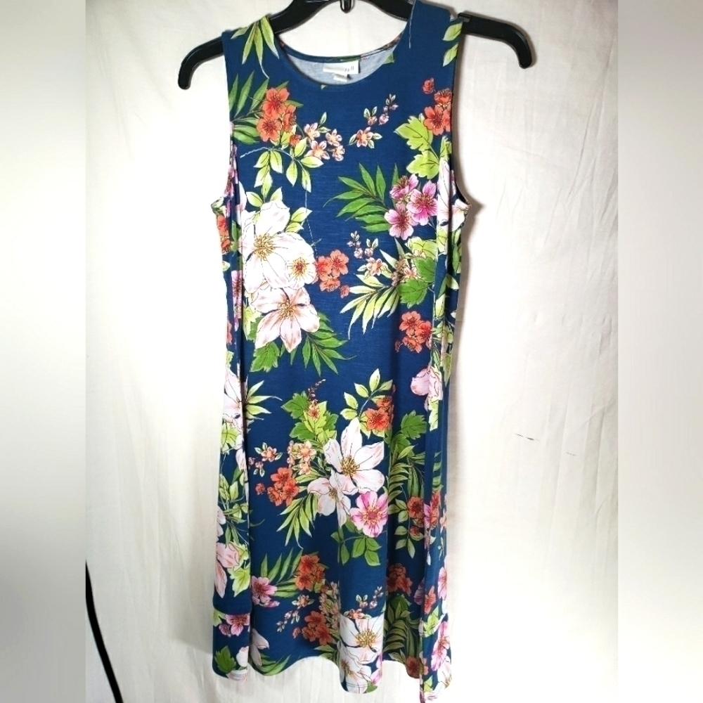 J.Jill Blue Multicolored Floral Sleeveless Summer Dress Sz XS